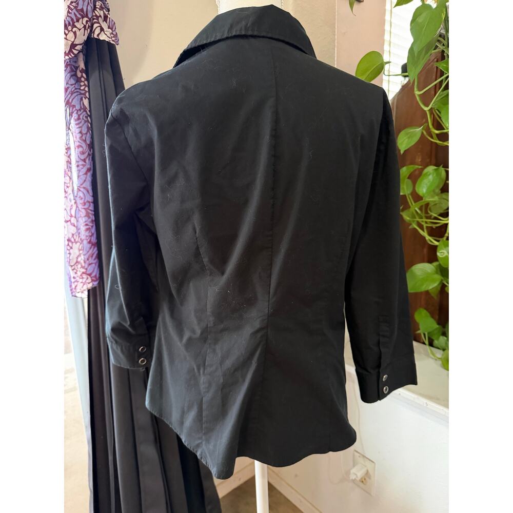 New York & Company Ruched Button-Front Stretch Top – Black – Size L